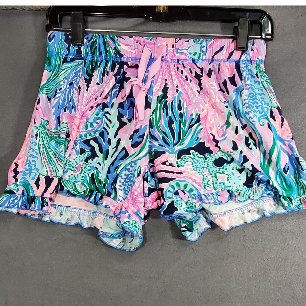 Lilly Pulitzer Pajama Shorts XS Multicolor Coral Sea Life Ruffle Hem Lounge